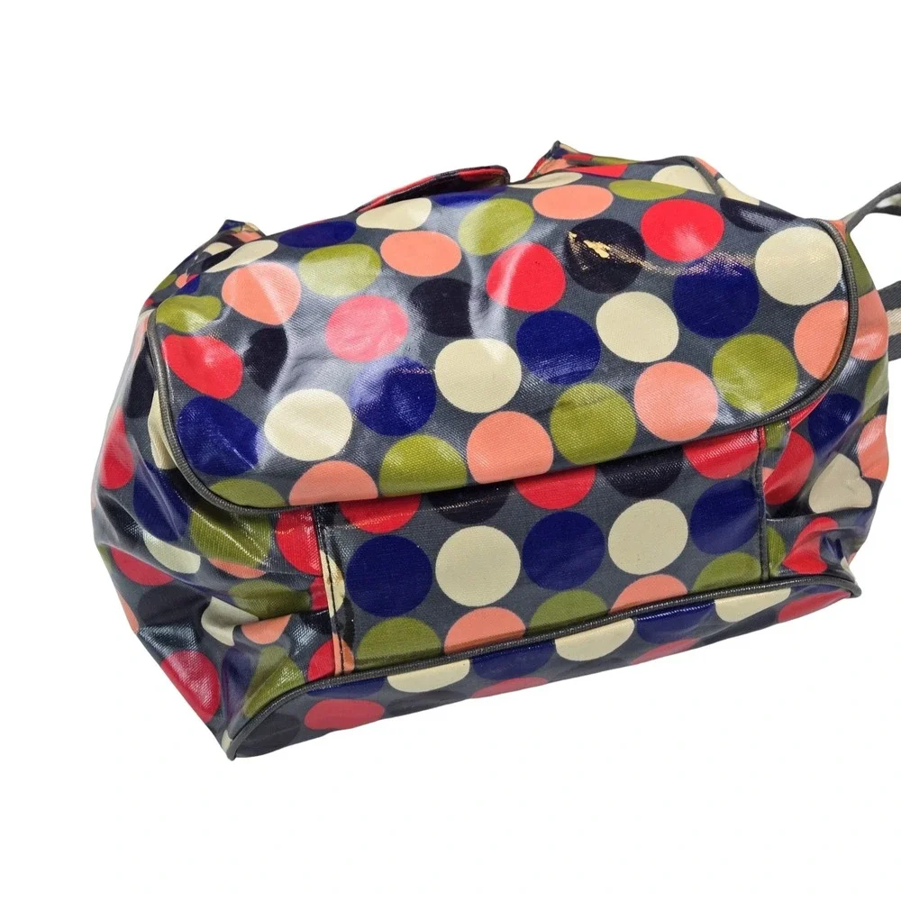 Boden Polka Dot Coated Cotton Canvas Hobo Bag Oilcloth Crossbody Strap Large Y2K